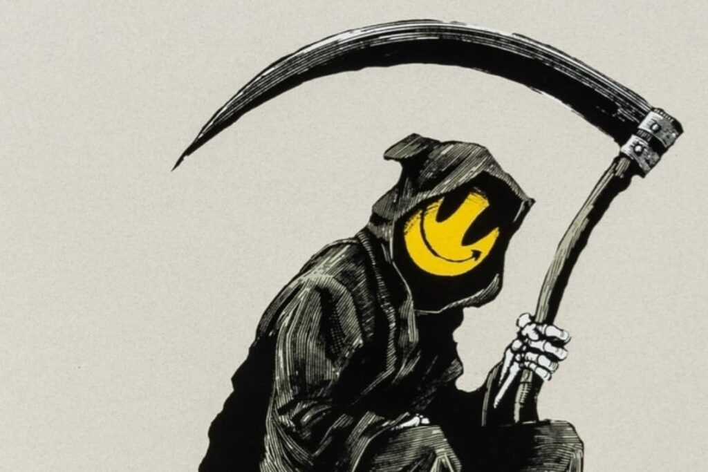 Grin Reaper: Η ιστορία πίσω από τον «χαμογελαστό Χάρο» του Banksy που κοστίζει χιλιάδες λίρες