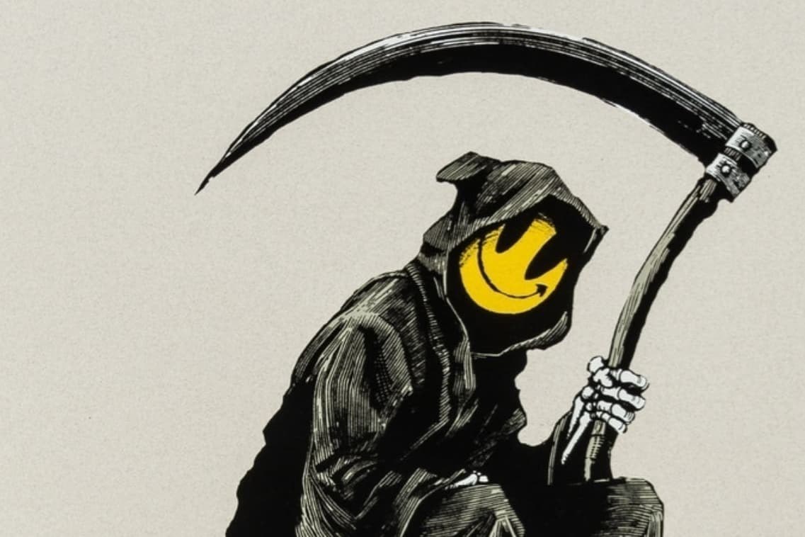 Grin Reaper: Η ιστορία πίσω από τον «χαμογελαστό Χάρο» του Banksy που κοστίζει χιλιάδες λίρες